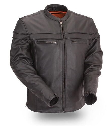Mens Classic Leather Motorcycle Riding Jacket