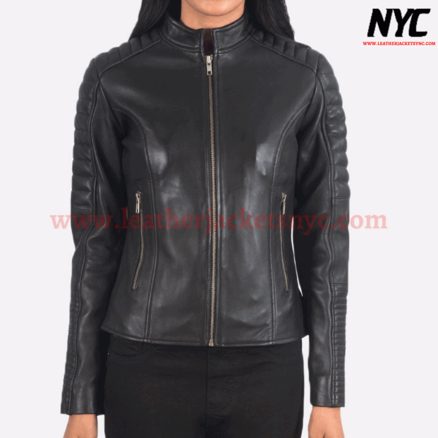 Adalyn Quilted Black Biker Leather Jacket