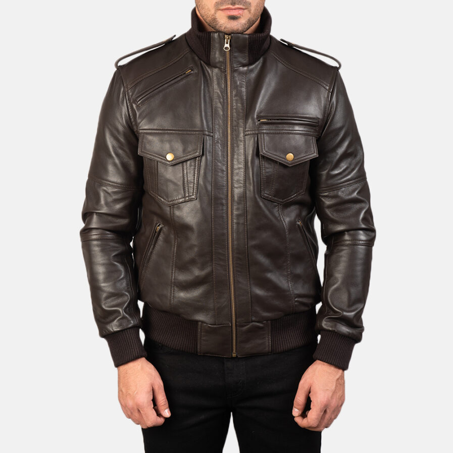Agent Shadow Brown Bomber Leather Jacket for Men