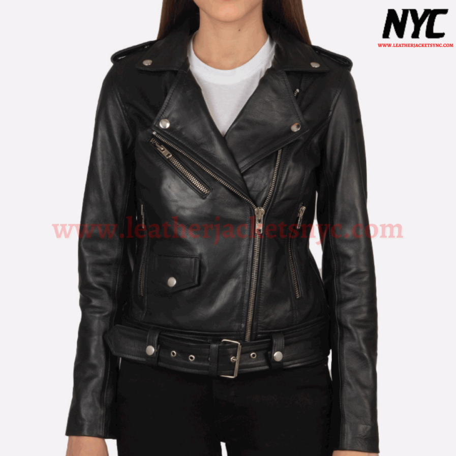 Alison Black Genuine Leather Biker Jacket