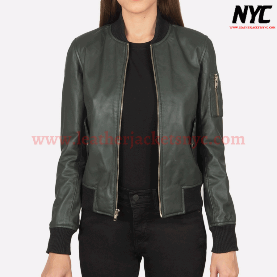 Ava Ma-1 Green Genuine Leather Bomber Jacket