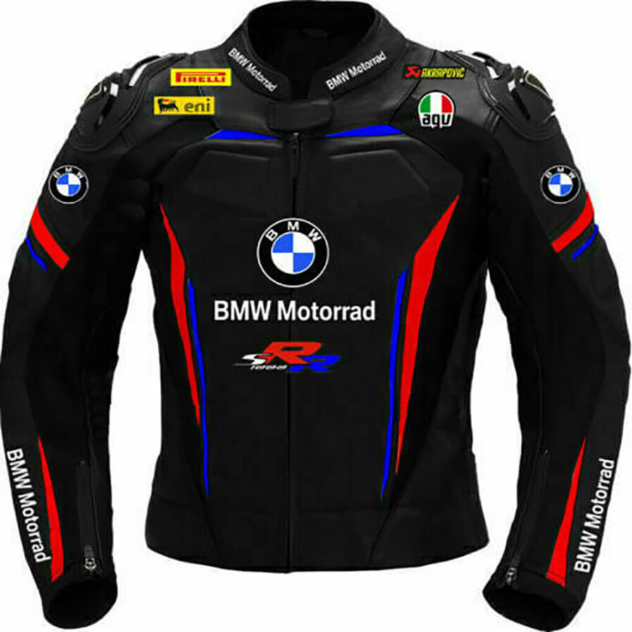 BMW Motorcycle Black Leather Racing Jacket
