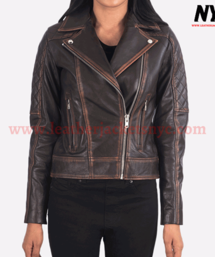 Carolyn Quilted Vintage Brown Biker Leather Jacket