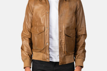 Coffman Olive Brown Leather Bomber Jacket