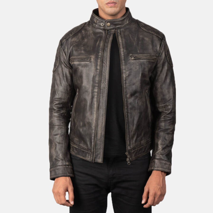 Buy Gatsby Distressed Brown Leather Jacket For Men Made of Goatskin Leather. Free Shipping in USA, UK, Canada, Australia & Worldwide With Custom Made to Measure Option.