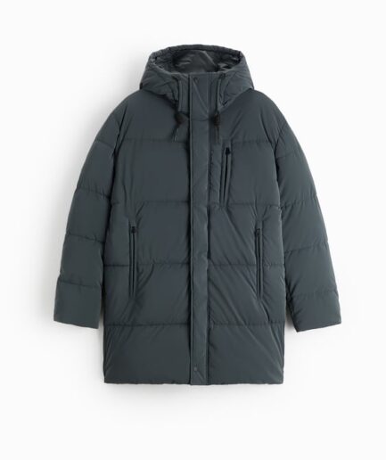 HOODED PUFFER PARKA WITH BLUE/GRAY