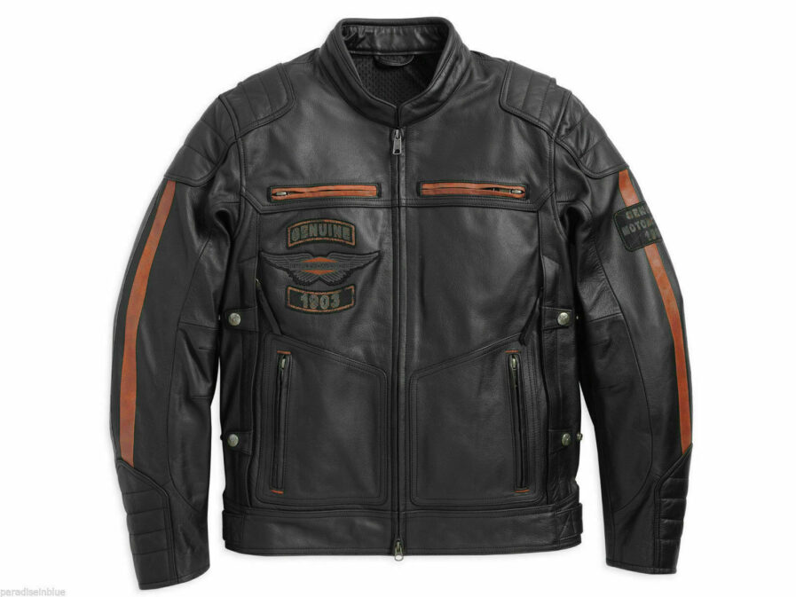 Harley Davidson Men's Exmoor Reflective Wing Motorcycle Leather Jacket