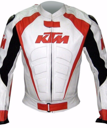 KTM Racing Motorcycle Leather Jacket with Safety Pads