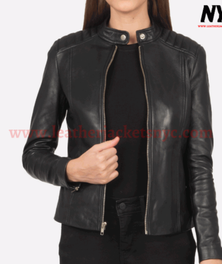 Kelsee Black Biker Natural Leather Jacket