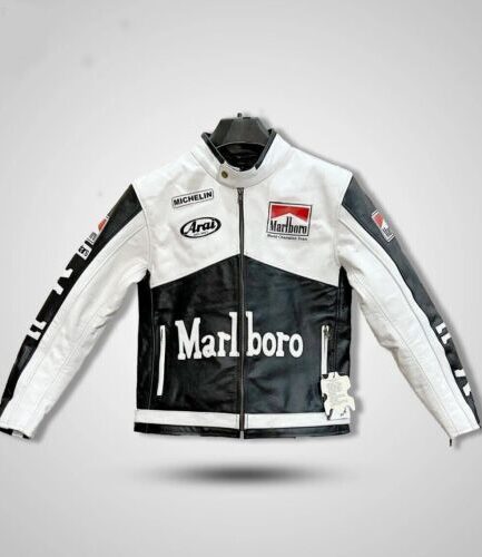 Men Vintage Marlboro Racing Motorcycle Leather Jacket