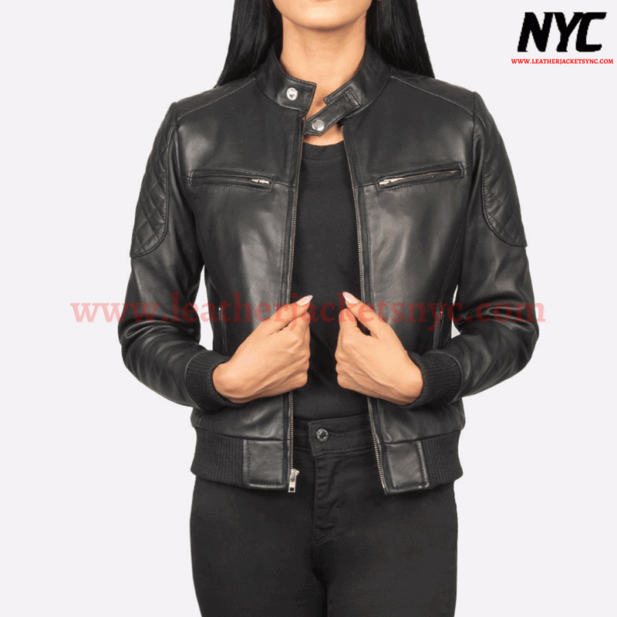 Zenna Black Bomber Leather Jacket