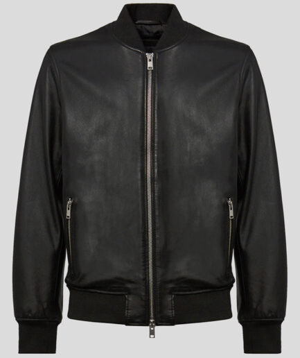 Genuine Black Leather Bomber Jacket